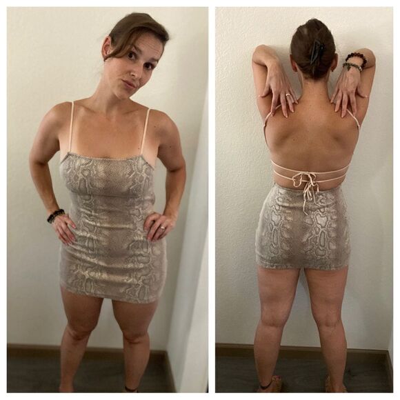 Urban Outfitters Bodycon Mini Dress Snakeskin Print Mesh Open Back - Picture 3 of 12